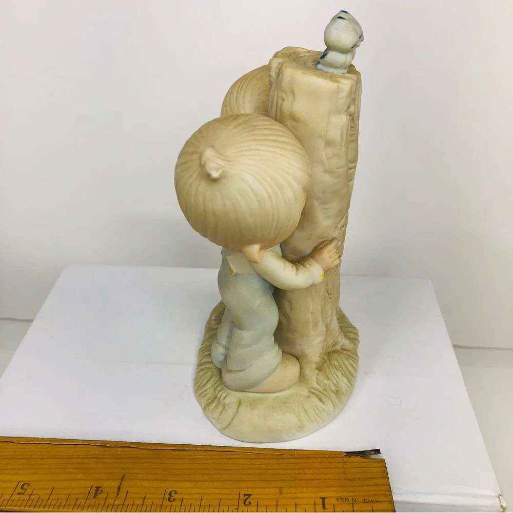 Vtg 70s Precious Moments Figurine Boy Girl Childhood I Love You Tree Birds Gift